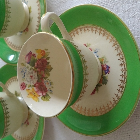 Steubenville vintage demitasse coffee Expresso cups set of 3 apple green floral - Picture 2 of 5